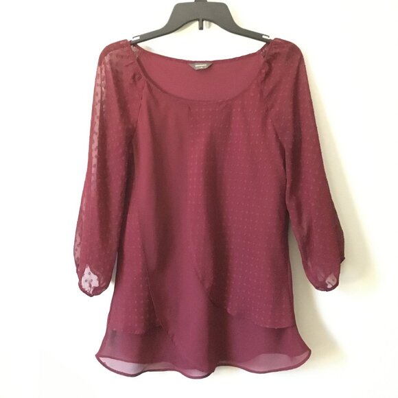 Merlot Multilayered Swiss Dot Blouse - Picture 1 of 16
